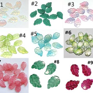 10個入り 23.5 x 15 mm 透明ガラスリーフチャーム、ペンダント - 色をお選びください