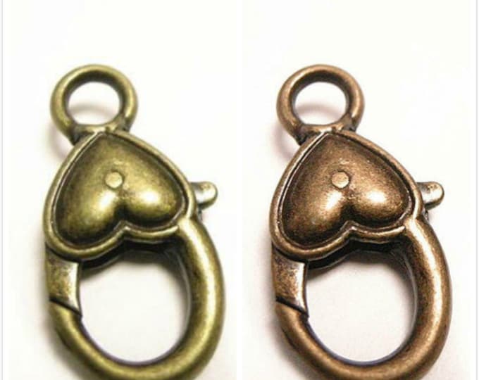 4pc antique finish  27x13mm fancy metal heart shape lobster clasps-pls pick a color