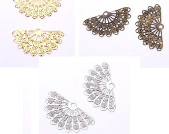 10pc 38x22mm metal filigree iron fan shape pendant/wraps-pls pick a color