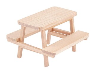 1pc Mini Wooden Outdoor One-piece Table and Chair, for Dollhouse Accessory, Pretending Prop Decorations