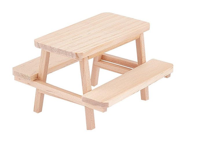 1pc Mini Wooden Outdoor One-piece Table and Chair, for Dollhouse Accessory, Pretending Prop Decorations
