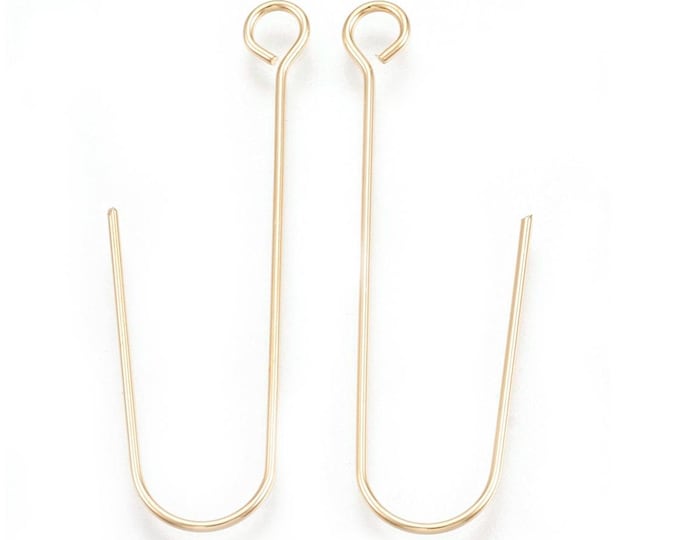 18K Gold Plated Brass Earring Hooks - 10pcs, 36x13x0.5mm, 24 Gauge, Nickel Free, Lead Free