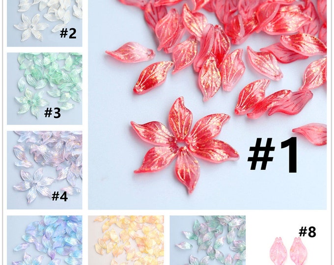 10pc 20x9.5mm  Glass Pendants, with Gold Foil, Frosted, Petaline  - pls pick a color