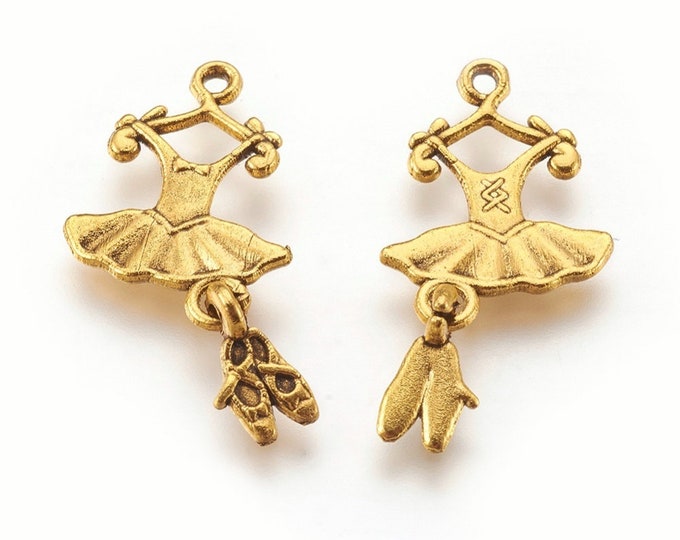 12pc 25x12mm antique gold finish metal ballet suits pendants-TCB39