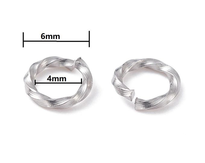 12pc Stainless Steel Twisted Jump Rings , 6mm Tarnish-Proof Connectors, Unique Rope Design for Jewelry Making