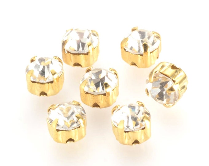 Gold Tone Square Brass Crystal Rhinestone Montee Beads-pls pick a size