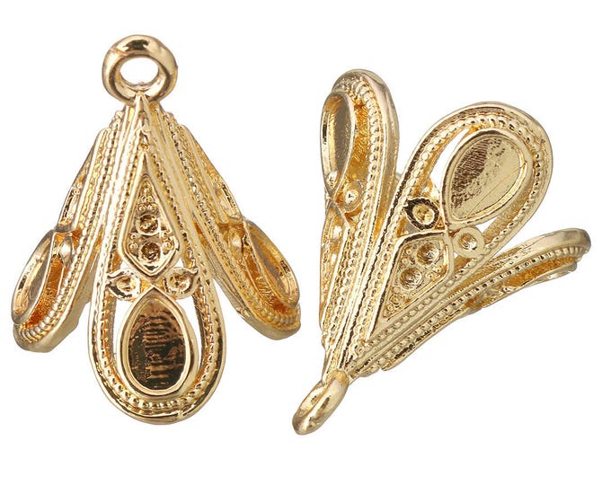 2pc 18.5x25mm gold finish metal bell shape large Tassel Cap Bail -7540c