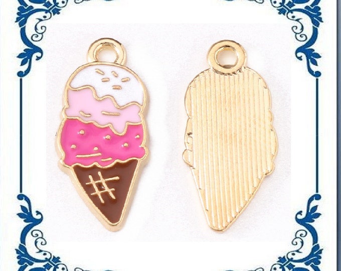 5pc 21x9mm gold finish with enamel ice cream charms-BK517