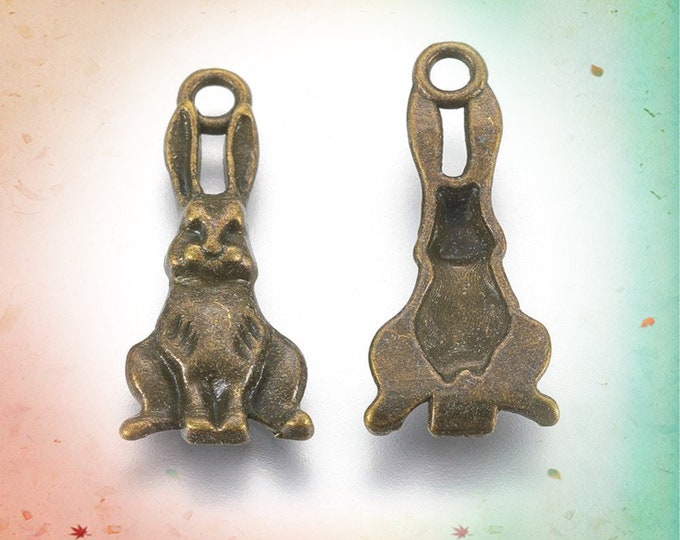 10pc 25x10mm antique bronze finish metal bunny pendants-TIN87