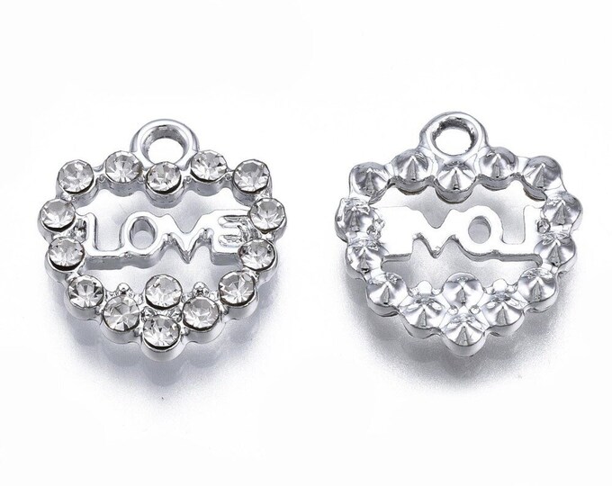 4pc 14x13mm metal with rhinestones love with heart charms-FZ271