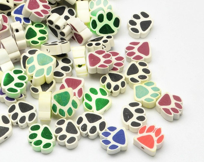 12pc mix size and color Polymer Clay Beads with Dog Paw Prints-FJ24