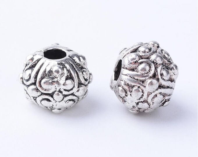 10pc 10x8mm antique silver finish metal fancy beads-10471