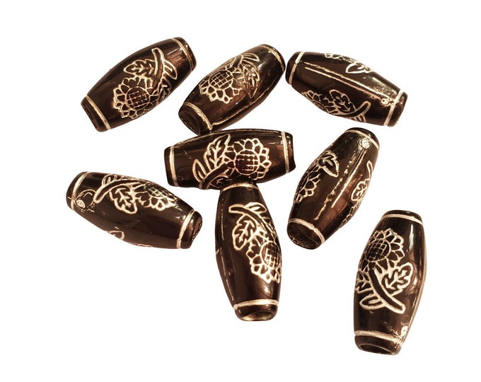 8pc 23x11mm large hole black acrylic flower pattern beads-2274