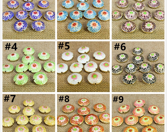 2pc 17mm flat round handmade flower Cloisonne Beads R605-pls pick your color