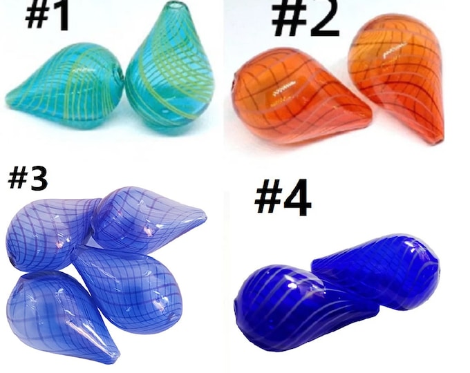 4pc   teardrop shape handmade blown glass fancy beads- Please pick a color