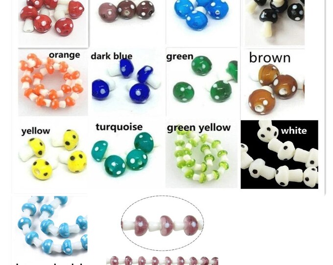 6pc 16x12mm lampwork mushroom glass beads-pls pick your color