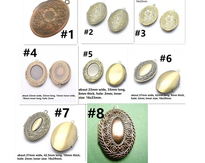 2pc oval shape brass made photo locket pendants-pls pick a style