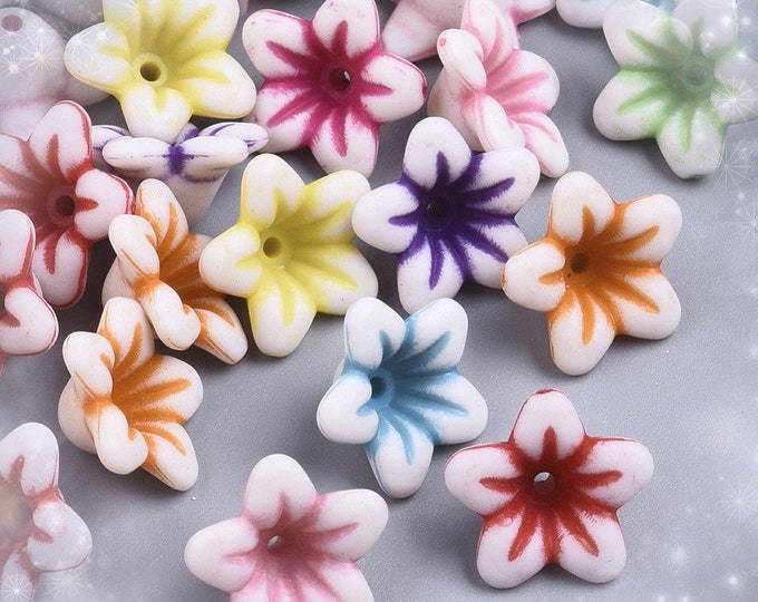 30pc 13mm mix color acrylic flower beads-FN68