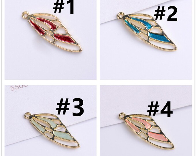 4pc 35x12mm brass  made with enamel wings pendants -Pls pick a color