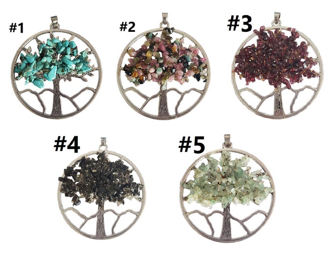 1pc Tree Of Life Pendant Brass with Gemstone chips-pls choose your own color