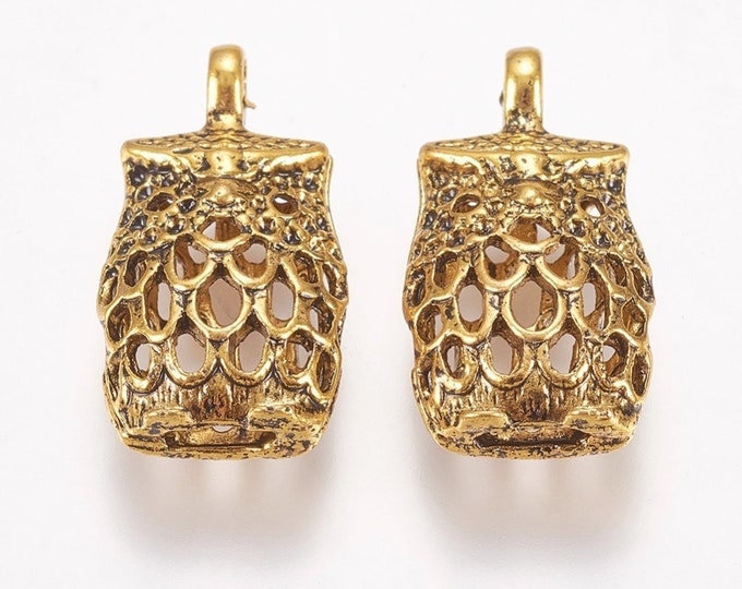 4pc 25x14mm antique gold finish metal owl pendants-bak4