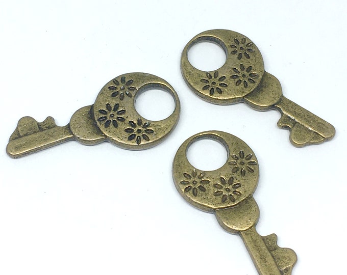 6pc 30x14mm antique bronze finish metal key pendant-4959