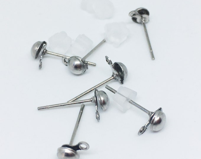 20 Sets (40pcs) Stainless Steel Ball Post Stud Earring Findings with Rubber Stoppers –Earring Posts for Jewelry Making