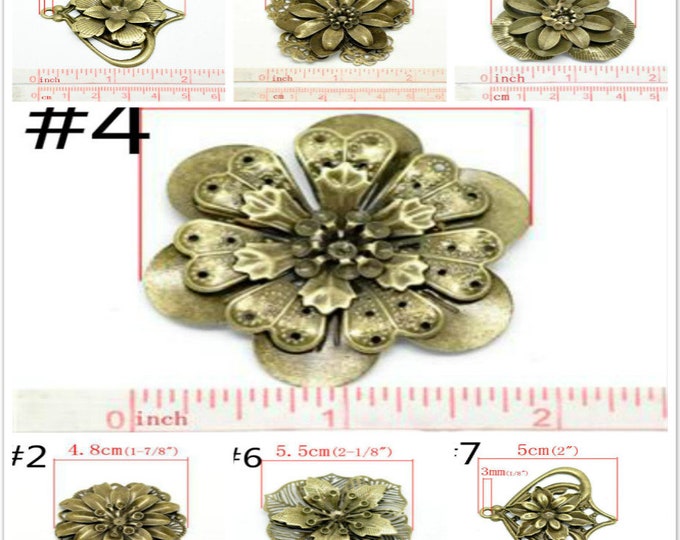2pc Antique Bronze Filigree Flower Pendants Wrap Connector Embellishments -pls pick a pattern