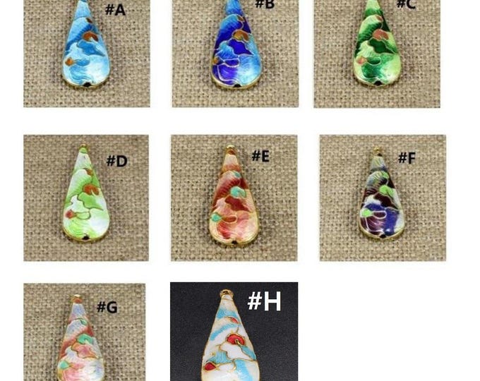 2pc  40x16mm handmade Drop Shape Cloisonne Pendants 4m519-pls pick a color