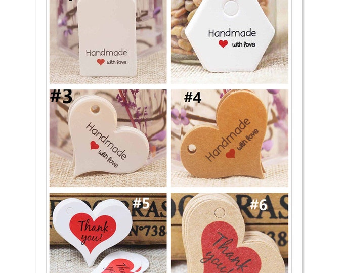 100pcs 'handmade with love' print hanging tags -pls pick a pattern