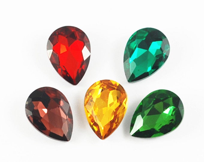 12pc 14x10mm mix color Glass Pointed Back Rhinestones-1378