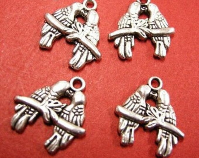 4pc antique silver finish metal double bird pendant-4345
