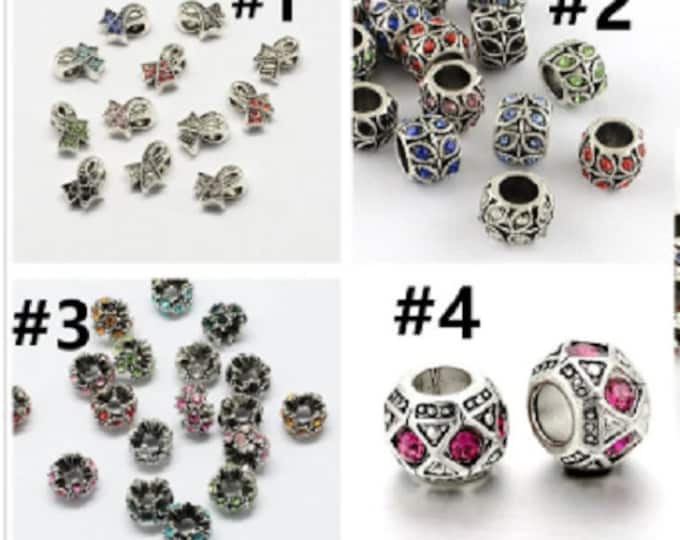 5pc Mix color Large Hole Style European Beads with rhinestones-pls pick a style