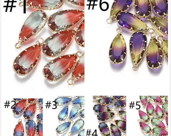 2pc 24x10.5mm drop shape faceted glass beads with brass setting pendants pls pick a color