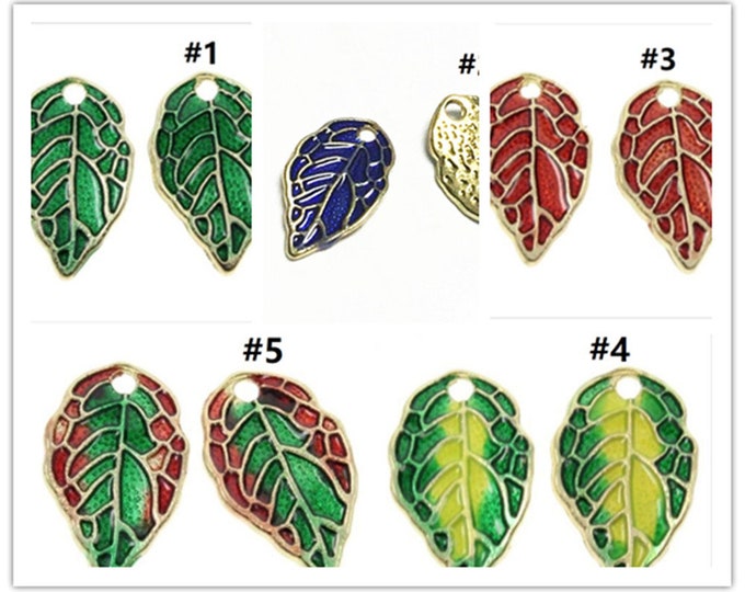 4pc zinc alloy 16x9mm leaf shape  with enamel pendant-pls pick your color