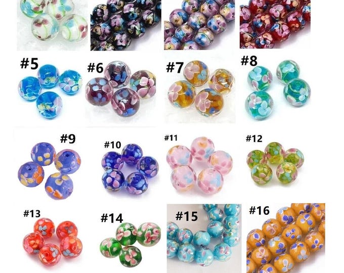 4pc 12mm handmade round lampwork glass beads with inner flowers-Pls pick a color