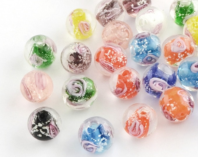 10pc Handmade Flower Luminous Lampwork Beads  in mix color glow in the dark-pls pick a size