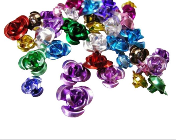 50pc mix size and color aluminum flower beads-5006