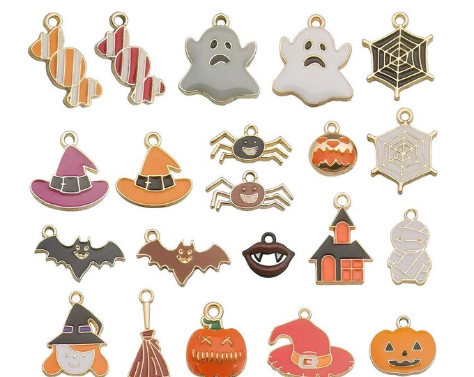 Wholesale mix lot 21pcs Halloween theme metal with enamel pendants-LL1534