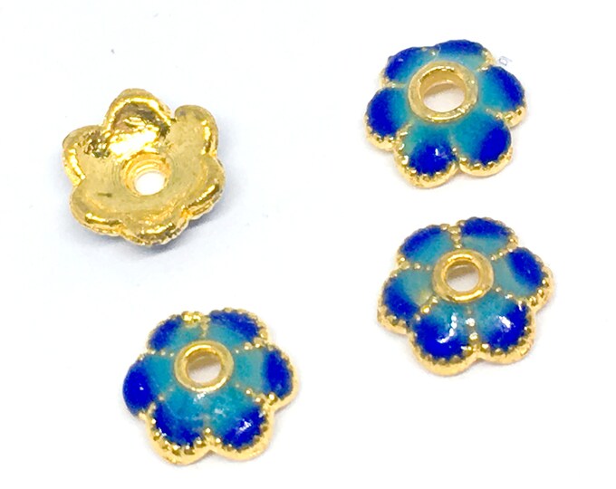 4pc 6mm Golden Tone Brass Enamel Bead Caps-R555