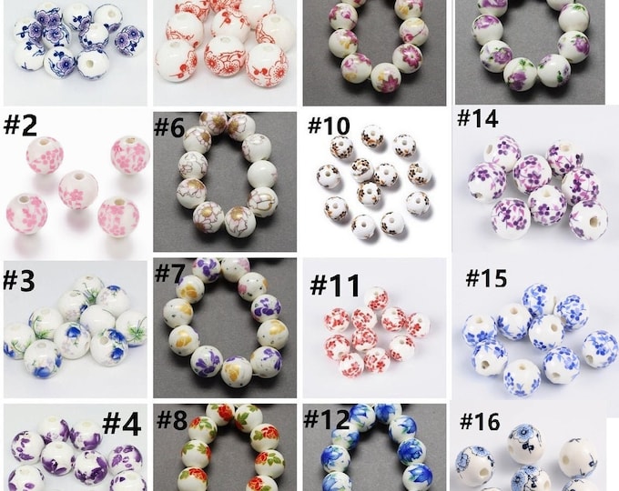 10pc 12mm Round Handmade Printed Porcelain/ceramic Beads-pls pick a pattern