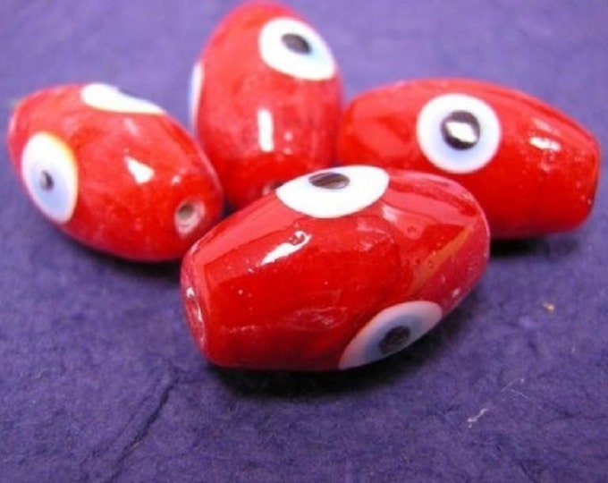 4pc lampwork glass waist drum evil eye beads-982