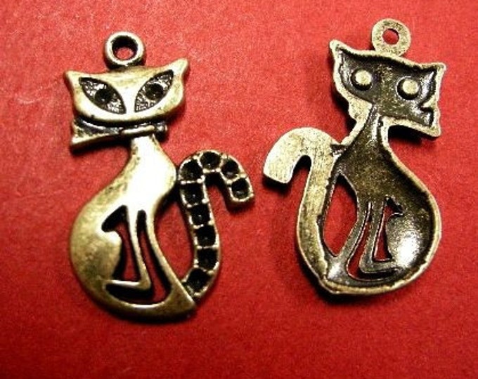 2pc antique bronze fancy metal cat pendant-4379