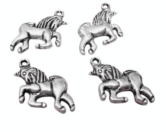 6pcs Silver Alloy Unicorn Charms – Horse Pendants for Jewelry Making, Fantasy DIY Crafts, Mythical Animal Beads