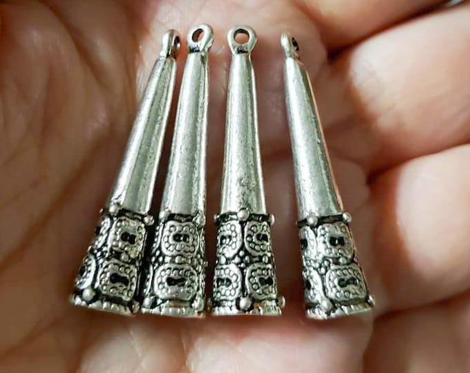 4pcs cone shape antique silver finish end bead caps-1580