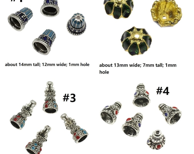 6pc antique silver with  enamel metal bead caps-pls pick a style