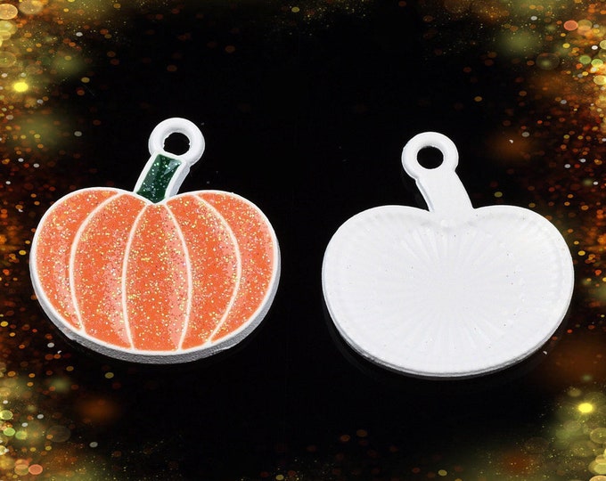 6pc Spray Painted Alloy Enamel Pumpkin Pendants, with Glitter Powder-LL1501