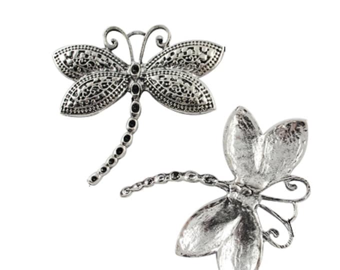 2pc 62x58mm antique silver finish metal dragonfly pendants-7934i