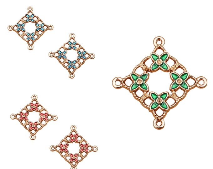4pc 24mm Zinc Alloy Connector Rhombus plated DIY & enamel ,KC gold finish-pls pick a color