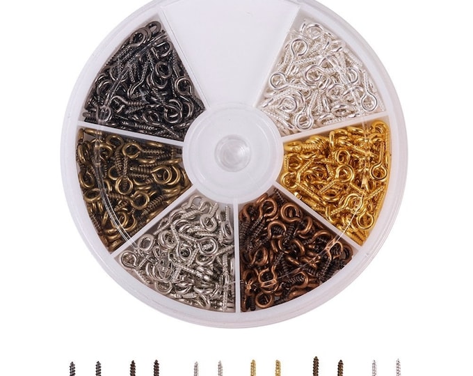 1 box mix color Iron Screw Eye Pin Peg Bails, For Half Drilled Beads-LL1403